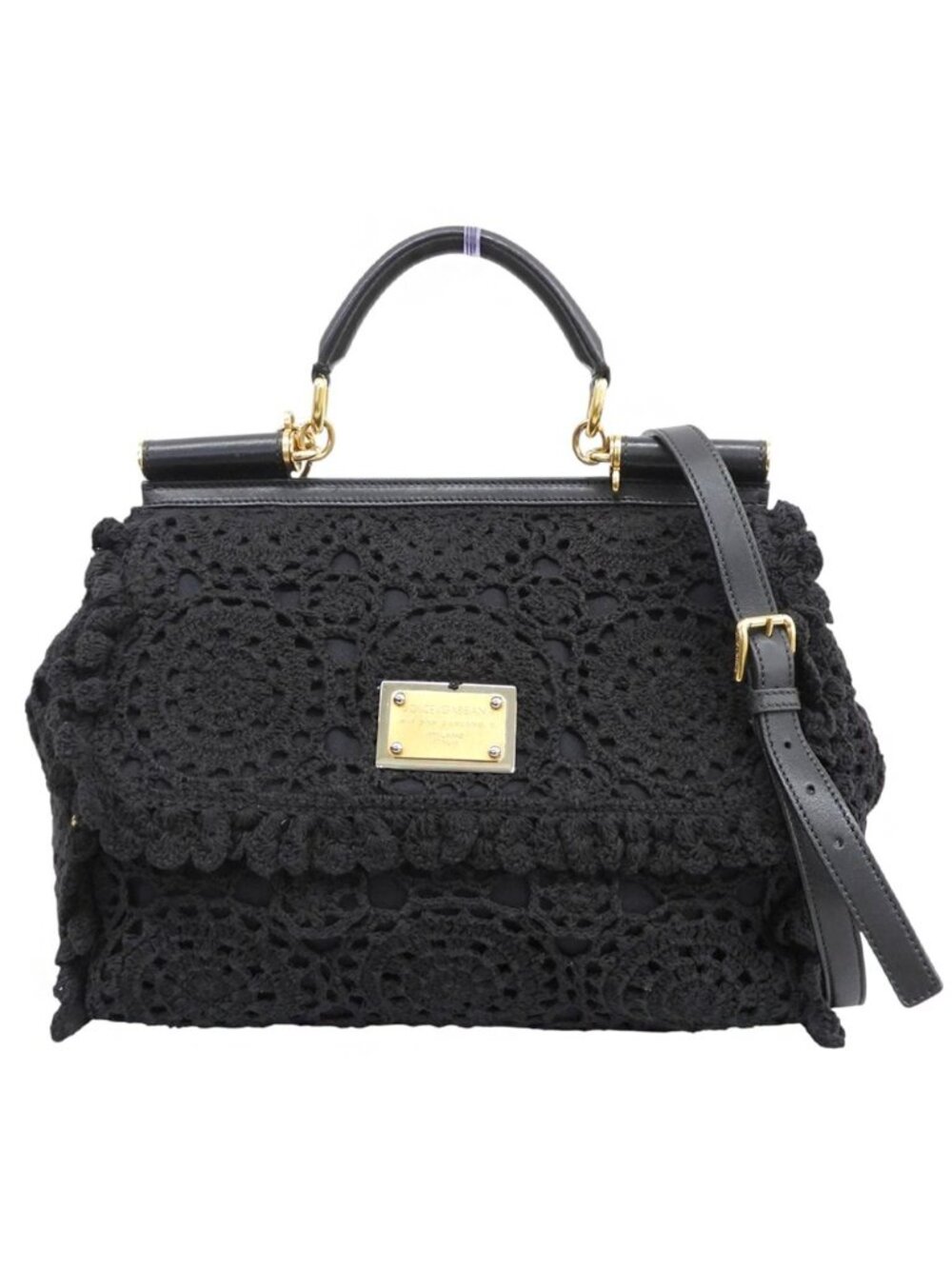 Dolce & Gabbana Sicily Cut Work Lace Leather Handle 2-Way Bag Handbag